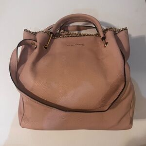 Stylish Pink Leather Shoulder Bag with Gold Accents